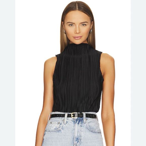 Anine Bing Tops - Anine Bing Rondi Black Plisse Tank Top Pleated Size L Sleeveless Pleated Classic